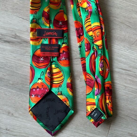 Jerry Garcia Silk Holiday Tie - Crème de Menthe Hangover - Green Ornaments Print - Picture 5 of 5